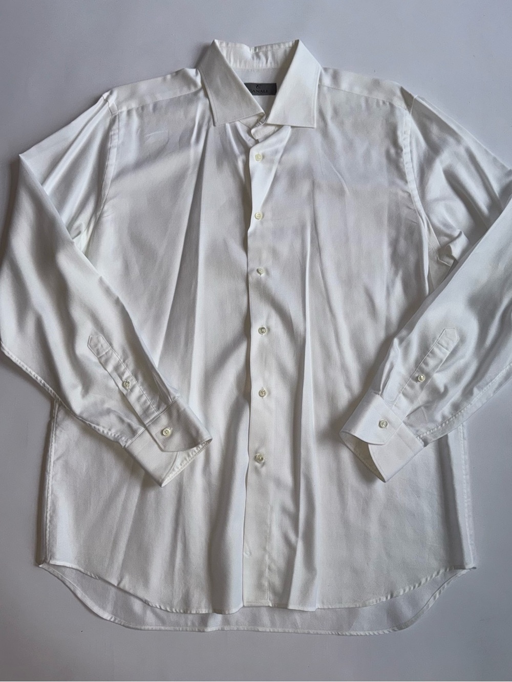 Canali Men’s 17.5 44 White 100% Cotton Textured Dress Shirt Luxury Italy